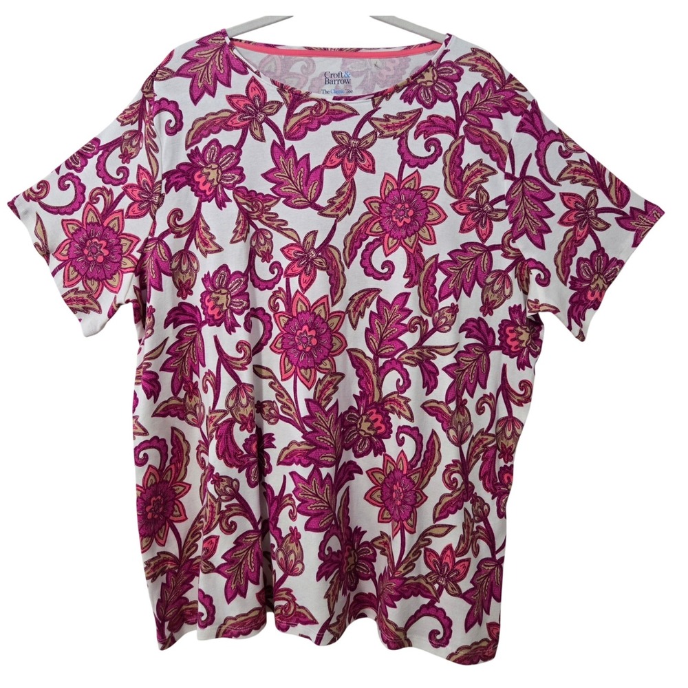 Croft & Barrow The Classic Tee Womens 2X Pink Floral Paisley Cotton T-Shirt